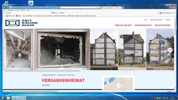 Screenshot meines Beitrags Vergangenheimat auf der Website ZEIT-RÄUME RUHR